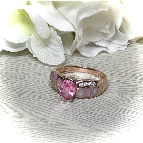 Jewelry - Pink CZ and Opal Ring Sz 9.25